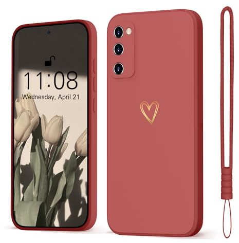 Mitetabo für Samsung Galaxy S20 FE Hülle,Handyhülle Samsung Galaxy S20 FE 4G/5G Gold Liebesherz Mädchen Case Weich Silikon Slim Stoßfest Kratzfeste Gold Love Schutzhülle für S20 FE Ahornblatt rot