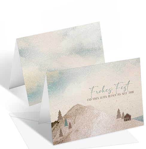 Logbuch-Verlag 10 Weihnachtskarten mit Umschlag Set modern hygge Frohes Fest Weihnachten Grußkarte geschäftlich für Firmen DIN A6 quer