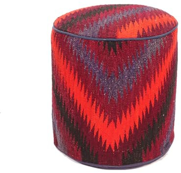 RUG PRINCE Kelim Hocker Sitz 45x40 Handgewebt Quadratisch Orange Geometrisch Handarbeit 1