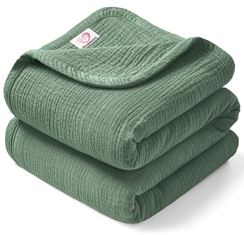 Bearmoss Musselin Decke Baby 100% Babydecke Baumwolle Baby Decken Neugeborenen,Weiche Krabbeldecke für Kinder,Musselin Schlafdecken für Kleinkinder Mädchen Junge 120x120cm (Grün)