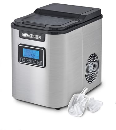 HEINRICHS Eiswürfelmaschine, Eiswürfelbereiter mit Timer, 3 einstellbare Eiswürfelgrößen, LCD-Display, 2,2 Liter Wassertank, Selbstreinigungsfunktion, Edelstahl, 120 W Leistung Heinrich´s