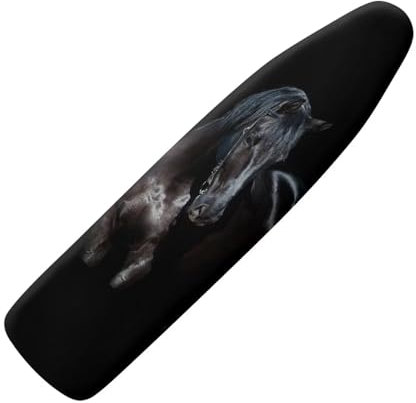 NETILGEN Ironing Board Covers Replacement Covers Elasticated Scorch Resistant with Bottom Fasteners M for Dimensions 115-122 x 36-40 cm, Black Horse