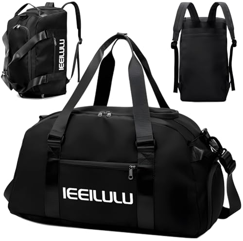 IEEILULU Sporttasche Reisetasche für Damen und Herren, 45L Sporttasche Groß mit Schuhfach, Nassfach und Rucksackfunktion, Wasserdicht Reisetasche Gym Bag Trainingstasche (Schwarz)