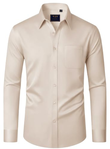 J.VER Herren Hemd Langarm Stretch Khaki Freizeithemden Bügelfrei Büro Arbeithemd Business Hemden Elegant Anzug Shirt,L