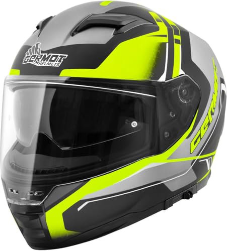 Germot GM 350 Integralhelm matt schwarz Fluo gelb ECE 22.06 mit Sonnenblende, XL 61/62