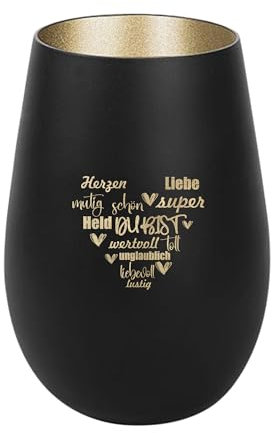 Der-Porzellan-Laden Windlicht mit Gravur Du bist, Schwarz Gold, Teelichthalter aus Glas mit Spruch, Tischdeko modern