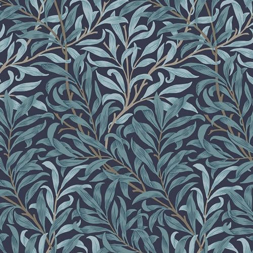 Papier peint intissé William Morris Willow Bough Deep Blues 1005 x 52cm Bleu | Revêtement Mural, Tapisserie | Ambiance Facile à poser et à enlever