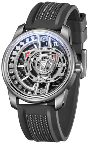 OBLVLO Designer-Armbanduhr für Herren, Rotor, Gummiband, wasserdicht, automatisch, analog, super leuchtend, klassisch, mechanisch, JM-Rotor