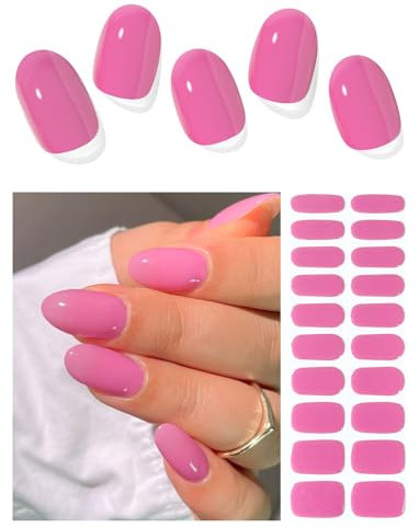 AutyaMee Semi Cured Gel Nail Strips (Jelly Dark Pink), 20 Pcs Gel Nail Wraps, Stickers, UV Light Required, Salon Quality, Long Lasting