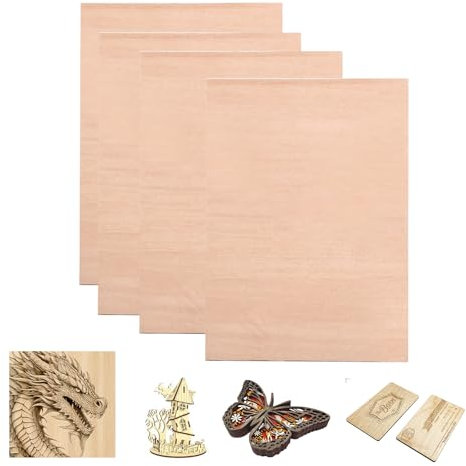 SCULPFUN Lot de 4 plaques de contreplaqué en acajou - 3 mm d'épaisseur - 30 cm x 20 cm - Bois non traité pour travaux manuels, gravure laser et découpe