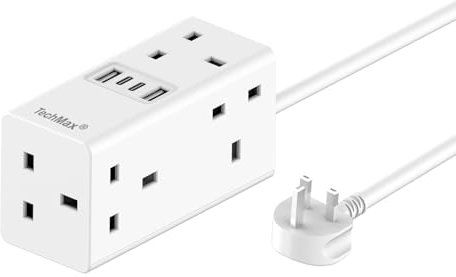 TechMax 9-in-1 Cube Extension lead with usb slots - 5 way extension cord 1.5m with 2 USB & 2 Type-C Ports,13A Multiplug outlet extender with Surge Protection for Home, Office and Dorm Travel