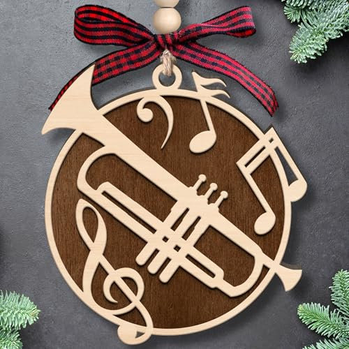 Trompeten-Ornament – Trompetengeschenke, Trompetenspieler-Geschenke – Musik-Weihnachtsschmuck, Musik-Ornamente, Musikinstrument-Weihnachtsschmuck – Trompeten-Weihnachtsdekoration 2024 – Holzornament