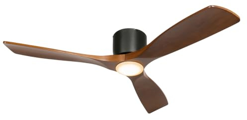 Qazqa led Modern Deckenventilator - Jerri - Braun, RundBürolampe, 3000K - 6500K, Leise Motor, 131.5cm, Ideal als Bürolampe, Schlafzimmerlampe und Wohnzimmerlampe
