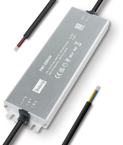 illuburg Transformateur LED 24V 200W Étanche IP67 Ultra Plat Sans Scintillement LED Bloc d'Alimentation Driver Power Supply