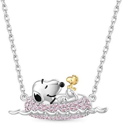 GNOCE Halskette Peanuts Snoopy mit Woodstock treiben Halskette 925 Sterling Silber Geschenk Fit Armband/Halskette Schmuck für Mädchen Kinder