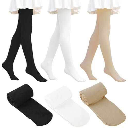 TUONYIS 3 Piezas Mallas Lisas para Niñas, Medias de Ballet para Niña, Calcetines Ballet Niña 4 a 8 Años para Casual Baile Escuela (3 colores)