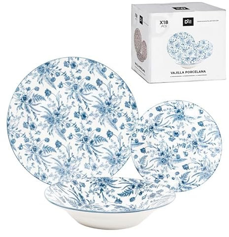 ROCKING GIFTS Juego de Vajilla de Cocina 18 Piezas Flor Azul