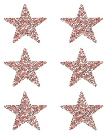PATIKIL Iron on Star Patches, 6pcs Adhesive Applique Stars Silver Rhinestone Glitter Crystal Stickers Patch Fabric Embellishments for DIY Crafts Clothing Jeans Repair, Pink 6cm