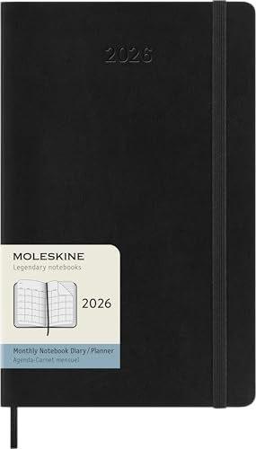 Moleskine Monthly Planner, 2026 12-Month Monthly Agenda, With Soft Cover and Elastic Closure, Large Format 13x21, Black Color
