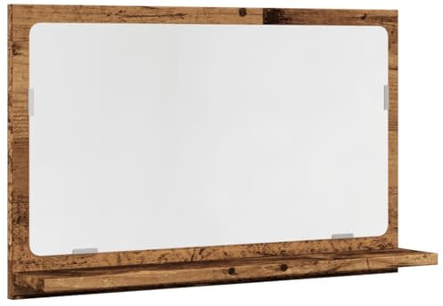vidaXL Badspiegel, Wandspiegel mit Ablage, Spiegel Wandmontage für Badezimmer, Hängespiegel Badezimmerspiegel, Altholz-Optik Holzwerkstoff