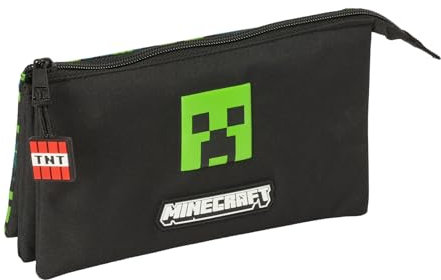 Safta Minecraft TNT - Portatodo Triple, Estuche Infantil, Estuche Niño, Ideal para Niños en Edad Escolar, Cómodo y Versátil, Calidad y Resistencia, 22x3x12 cm