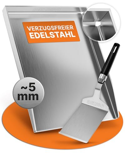 AMZBBQ® Juego de plancha prémium para Weber Spirit y Broil King Baron & Crown, aprox. 5 mm de acero inoxidable macizo, 20% más fuerte que las planchas convencionales, plancha para parrilla de gas,