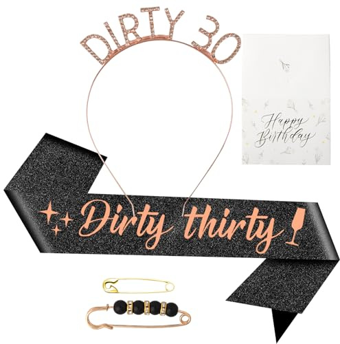 30 Geburtstag Frauen, 30 Geburtstag Deko, Geburtstags Tiara Schärpe Haarnadel für 30 Deko Geschenk Frauen Party Accessoires