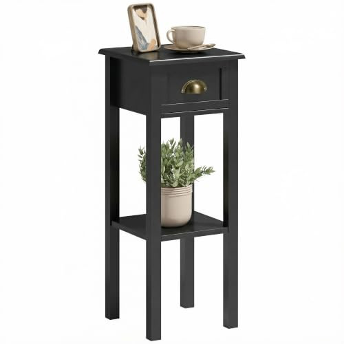 HOMCOM Modern Style Beistelltisch Beistelltisch mit Schublade und Lagerregal Nachttisch für Wohnzimmer Schlafzimmer 30x30x75 cm Schwarz