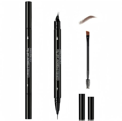 Crayon à sourcils waterproof pour sourcils clairsemés, 2 en 1, double embout avec pointe incurvée et précise, anti-bavures, léger et non agglutinant, adapté aux débutants, longue tenue (Marron foncé)