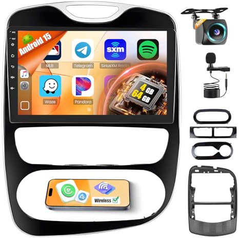 Inefala 4G 64G for Renault S.A CLIO 2013-2018 Radio Screen CarPlay Android 15 IPS 10.1 Touchscreen Car Stereo Android Auto Backup Camera Bluetooth 5.0 GPS FM RDS EQ 13UI