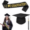 3 Stück Graduation Deko, Abschluss Hut, Doktorhut Bachelor Hut, Doktorhut Set mit I GRADUATED Schärpe Schwarz und Datumsanhänger 2025, für Bachelor Master vom Universität, Hochschule