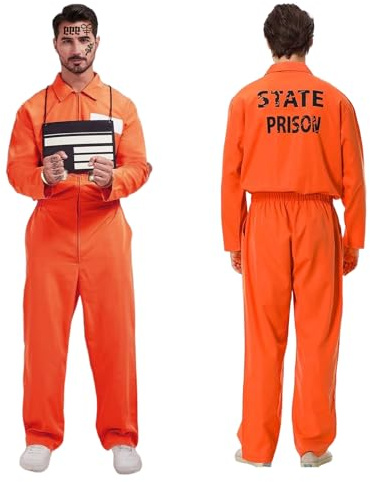 Ntwdby Sträfling Kostüm Herren Damen, Häftling Kostüm Orange, Halloween Prisoner Overall Kostüms, Gefangener Kostüms für Erwachsene, Gefängnis Costume Orange für Cosplay Mottoparty Karneval