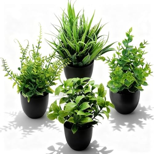 SZHUGEKI 4 Pièce Petite Plante Artificielle Interieur,Noir | Faciles d'Entretien, Embellissent Votre Intérieur,adaptées à la Décoration de la Cuisine, de la Chambre à Coucher
