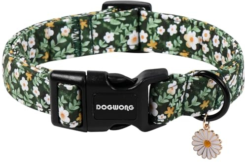 DOGWONG Blumenhalsband für Hunde, Frühling und Sommer Niedliches Grünes Hundehalsband, Weiches Stoff Blumen Hundehalsband aus Baumwolle für Jungen und Mädchen Hunde, M