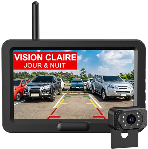 Husgw Rückfahrkamera Kabellos, 5 Digital Rückfahrkamera Set HD, Nachtsicht-Kit, Schnellinstallation, Stabiles Digitales Signal, Parklinien, IP68 Rückfahrkamera für Auto/SUV/Wohnmobil/Anhänger