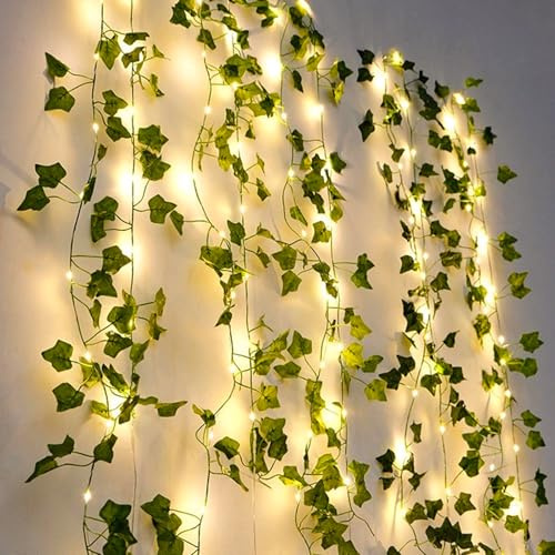 ENLACE Efeu Lichterkette, 10M 100 LED Künstliche Blättern Lichterketten Batteriebetrieben, Efeugirlande Lichterkette für Hochzeit, Kinderzimmer, Innen, Party Deko