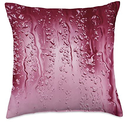 Rain Raindrops and Window Water Drops in Red Color Throw Pillow