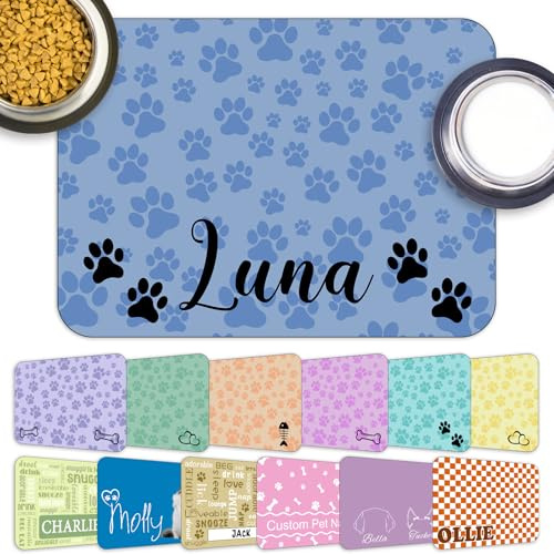 Personalisierte Futtermatte für Haustiere mit Namen Individuell Gestaltete wasserdichte rutschfeste Unterlage für Futter Wassernäpfe von Hund & Katze