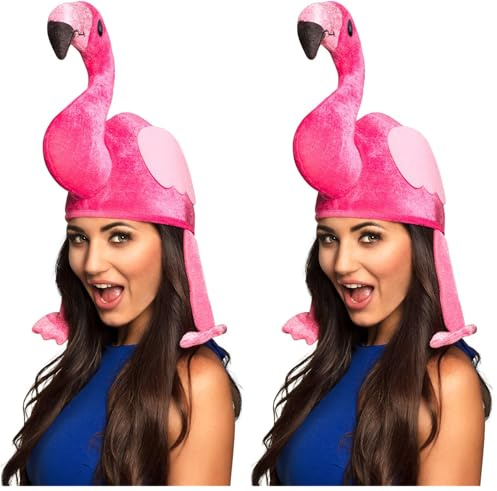 Boland 52271 - Tier Mütze, Flamingo, Rosa, Plüsch Hut, Fasching, Karneval, Mottoparty, Spaßmütze (Packung mit 2)