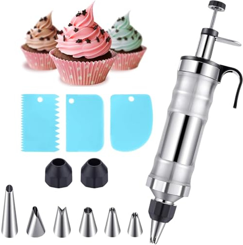 Lansls 400ml Tortenspritze Edelstahl Set, Garnierspritze Wiederverwendbar Mit 6 Tüllen, Profi Sahnespritze & Gebäckspritze Für Kuchen, Torten, Cupcakes, Donuts Und Gebäck