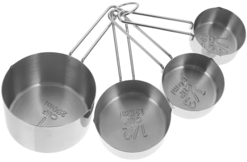Toyvian Set de 4 Tazas Medidoras de Acero Inoxidable para Cocina y Repostería, Resistentes y Prácticas, Ideales para Medir Especias y Líquidos Precisión