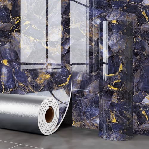 3D Marble Effect Wallpaper,Self-Adhesive Waterproof PVC Wall Tiles for Kitchen Bathroom Bedroom Furniture,40x300cm Peel and Stick Backsplash Wall Panels (Purple)