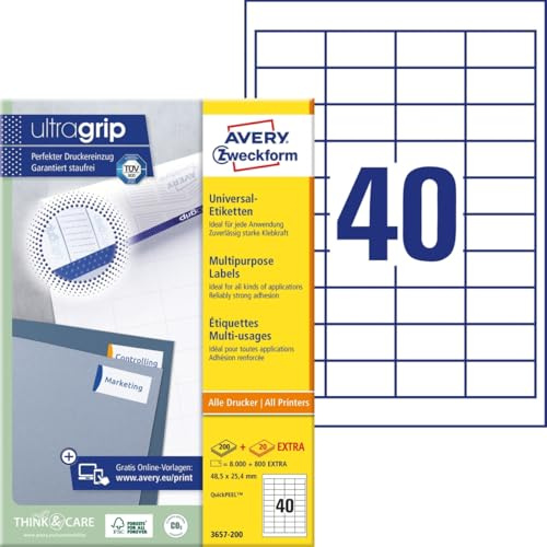 AVERY Zweckform Etiketten Inkjet/Laser/Kopier 48,5x25,4mm weiß VE=4000 Stück
