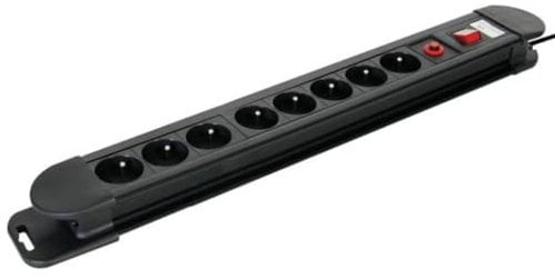 Perel Bloque multiplicado con Interruptor, protección contra sobrecarga, 8 capturas con Tierra Francesa (Tipo E), 1.5 m, 3g1.5, Interior, Uso Negro/Rojo