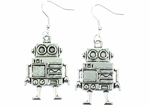 Miniblings Roboter Ohrringe Hänger Robot Computer Maschine Steampunk PC XL - Handmade Modeschmuck I Ohrhänger Ohrschmuck versilbert