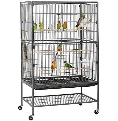 Yaheetech Jaula Grande para Pájaros, Mascota con Ruedas, Unisex, 52 cm x 79 cm x 132 cm, Hierro, Negro