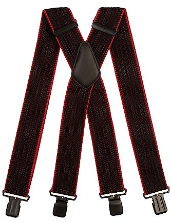 Olata Extra Breite Hosenträger für Herren – 5 cm breit, Robust und Verstellbar mit Stabilen Clips, Ideal für Arbeit und Elegante Outfits. Schwarz/Rot (Schwarz Clips)