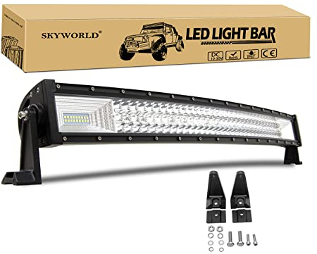 SKYWORLD 32 Zoll 80cm 405W Led Arbeitsscheinwerfer Bar Gebogen, 12V 24V Zusatzscheinwerfer Auto LED Arbeit Licht Bar Wasserdicht Lightbar für Auto SUV Offroad ATV LKW Traktor Fahrzeuge 4x4