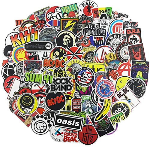 Band Aufkleber 100 Stück Rock'n'Roll Musik Aufkleber, Vinyl wasserdicht Aufkleber für Laptop, elektronische Orgel, Gitarre, Klavier, Helm, Skateboard, Gepäck Graffiti Decals Personalisieren