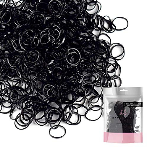 Basic Sense EXTRA STRONG Hair Rubber Elastics for Kids, Stretchy Braiding Bands for Girls, Small, 500 PCS, Black